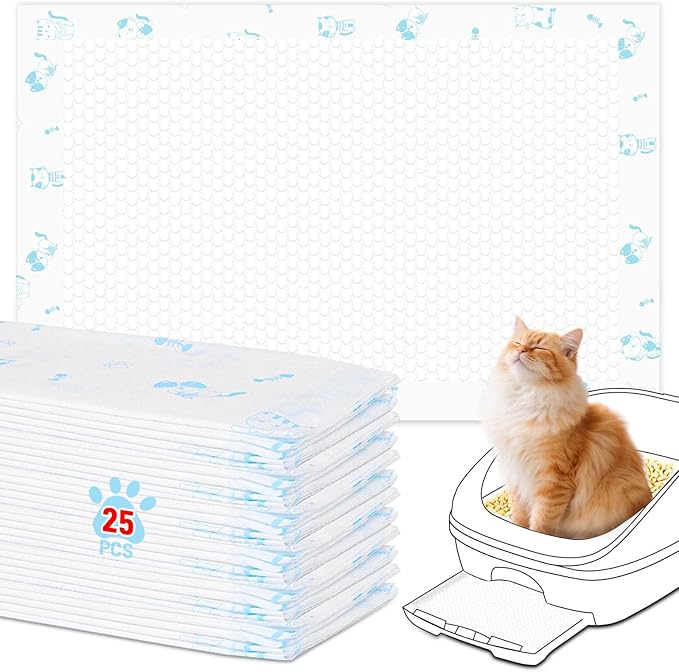 Cat Pads 25 ct Super Absorbent Pet Pee Pads Compatible with Tidy Cats Breeze Litter System 16.9x11.4 Inch Litter Pad for Litter Box-Mewly Pet