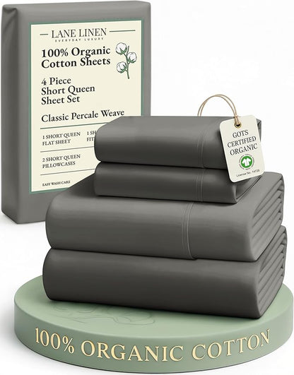 LANE LINEN RV Queen Sheets Set - 100% Organic Cotton Camper Sheet Sets 15" Deep Pocket Fitted (Short Charcoal)