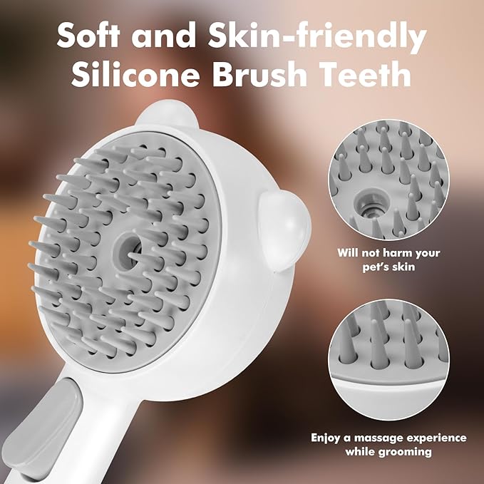 4 in 1 Pet Steam Brush for Cat & Dog, Cat Steam Brush for indoor Cats, Self Cleaning Shedding & Grooming Tool with Waterless Shampoo, Pet Spray Hair Removal Comb with Release Button & Water Tank-Mewly Pet