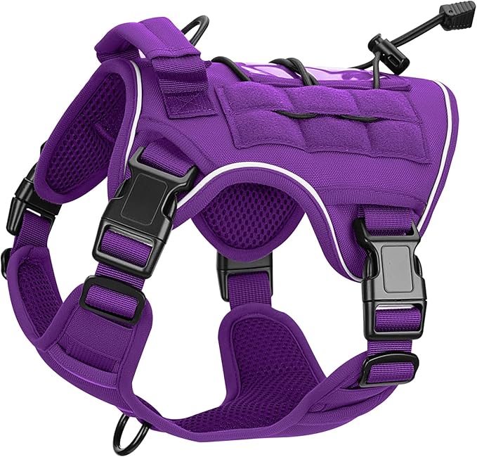 Heavy-Duty Tactical Dog Harness for Large Dogs, No Pull Adjustable Reflective Pet Vest with Molle System, K9 Military-Grade Control for Service Training, Outdoor & 10+ Breeds, Purple, Small-Mewly Pet
