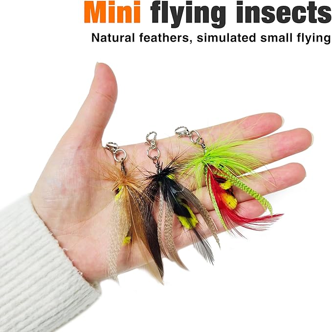 JXFUKAL Cat Feather Toy Refills, 3Pcs Simulation Mini Insects Cat Lures Wand Attachment Replacement for Kitty Kitten Indoor Accessories-Mewly Pet