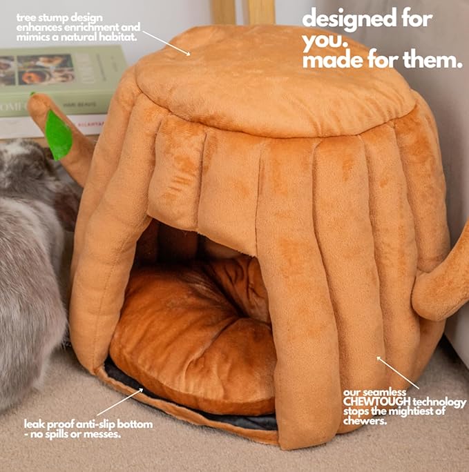 Hopp'd™ Guinea Pig Hideout & Bed – 2-in-1 Washable Tree Stump House | Rat, Ferret, Hamster, Bunny Bed Hideout | Waterproof, Anti-Slip, Chew-Proof | Free Pillow | Small Animal Accessories (Large)-Mewly Pet