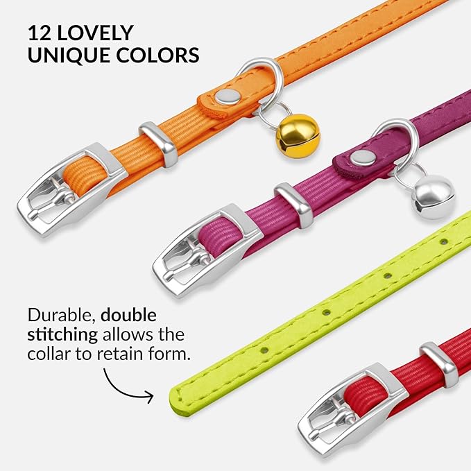 CollarDirect Leather Cat Collar with Bell - Kitten Collar, Small and Big Cat Collar for Boy Cats, Girl Cats with Safety Elastic Strap (Neck Fit 8"-11", Lime Green)-Mewly Pet