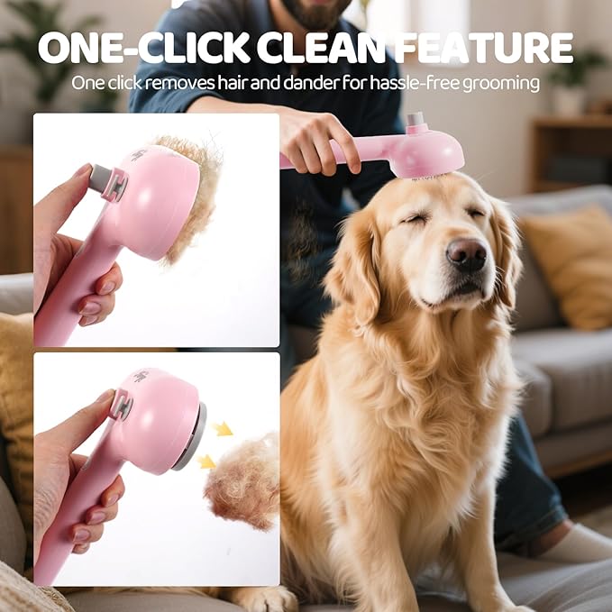 Cat Steam Brush-3 in 1 Pet Brush,Dog Shedding Tool Self Cleaning Pet Spray Depilation Comb with Release Button,Dog Steam Brushs,Cat Grooming Supplies for Long Short Haireds-Mewly Pet