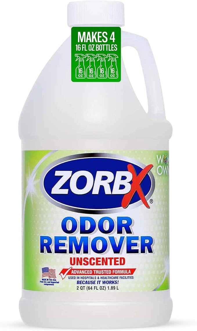 ZORBX Unscented Odor Eliminator for Strong Odor 64 oz - Used in Hospitals & Healthcare Facilities - Advanced Trusted Formula, Fast-Acting Odor Remover Spray for Dog, Cat, House & Carpet-Mewly Pet