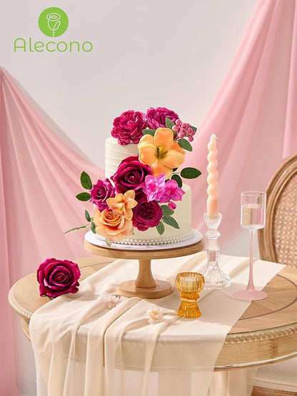 Alecono Artificial Flowers, Hot Pink and Orange Silk Fake Flowers for DIY Wedding Bridal Bouquets, Wedding Cake Flowers for Table Centerpieces Party Home Decorations