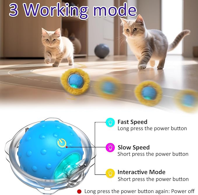 Interactive Cat Toys Ball Fast Rolling in Pouch, Motion Activate Chirping Cat Toy Hide and Seek Mouse Catching Game (Blue)-Mewly Pet
