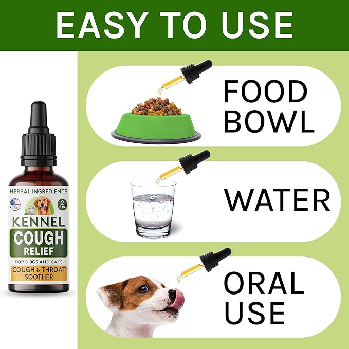 Kennel Cough Herbal Drops for Dogs & Cats - Cough Relief - Throat Soother - Dry and Wet Pet Cough - Made in US - 2 Fl Oz-Mewly Pet