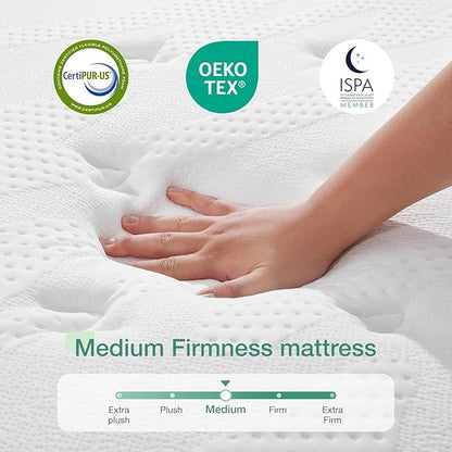 Novilla King Mattress, 12 Inch Hybrid Mattress in a Box, High Density Base Foam with Pocket Coils for a Cozy Sleep, Pain Relief, Medium Firm King Size Mattress, Pillow Top Mattress, Motion Isolation