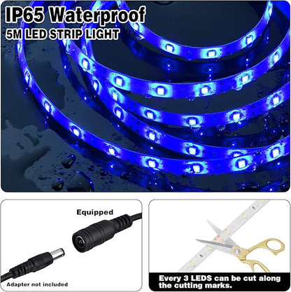 iNextStation 12V LED Light Strip IP65 Waterproof Blue LED Strip Lights 16.4ft/5m Cuttable 300 SMD 2835 LED Tape Flexible Led Lights for Bedroom Outdoor Indoor Decor (Power Adapter not Included)