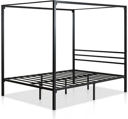 ZINUS Patricia Black Metal Canopy Platform Bed Frame, Mattress Foundation with Steel Slat Support, No Box Spring Needed, Easy Assembly, Queen