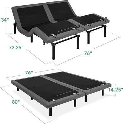 Best Choice Products Ergonomic Split King Size Adjustable Bed Frame, Electric Base w/Wireless Remote Control, Nightlight, Massager, 2 USB Ports