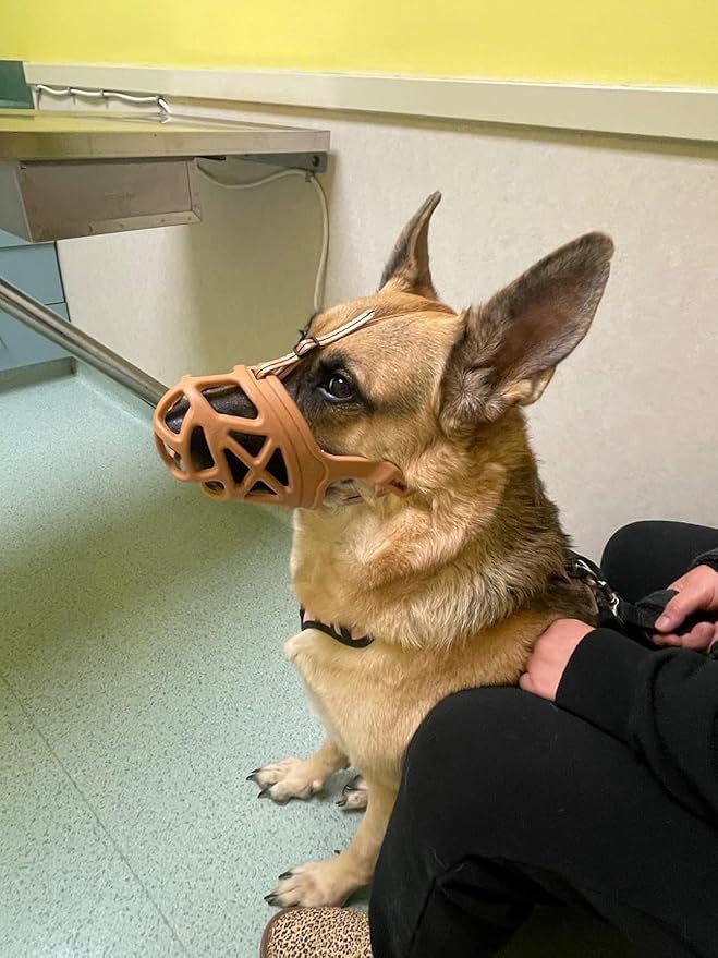 Mayerzon Dog Muzzle, Breathable Basket Muzzles for Small, Medium, Large and X-Large Aggressive Dogs Beagle German Shepherd Doberman, Cage Mouth Guard Stop Biting Chewing for Grooming Training-Mewly Pet