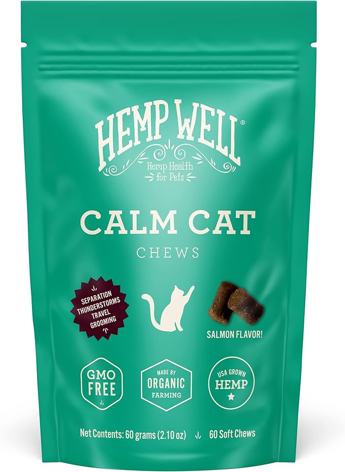 Hemp Well Calm Cat Soft Chews - Anxiety & Stress Relief Formula, Organic Ingredients, Soothes & Relaxes, Improves Behavior, 60 Count-Mewly Pet