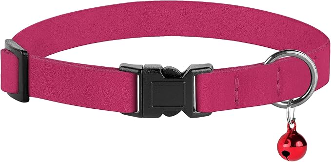 Breakaway Cat Collar Leather with Removable Bell - 13 Colors Available - Soft Adjustable Girl Boy Safety Lightweight Pet Kitten Collars Pink Brown Blue Green Red Orange Black (Pink)-Mewly Pet