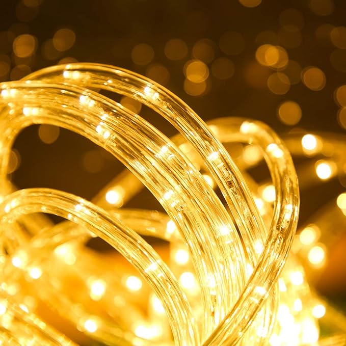 33ft LED Rope Lights, 110V 2 Wire Connectable Christmas Rope Lights Outdoor,240 LED Waterproof Indoor Outdoor Warm Rope Lights for Outside, Deck, Patio, Pool, Camping, Landscape Lighting (Warm White)