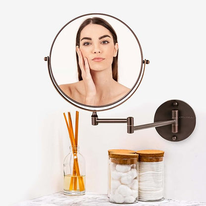 OVENTE 9" Wall Mounted Makeup Mirror with 1X/7X Magnification, Double Sided Magnifying Round Bathroom Vanity Mirror, 360° Swivel Design, Extendable and Folding Arm, Antique Bronze MNLFW90ABZ1X7X