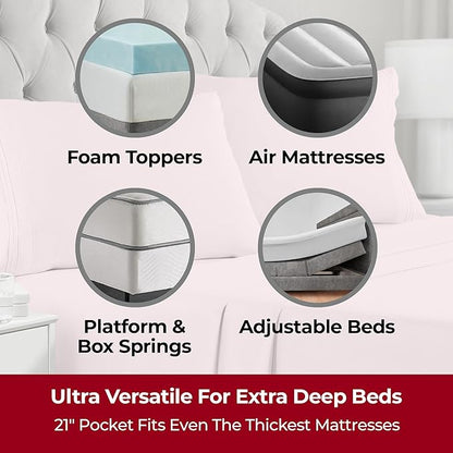 Mellanni Extra Deep King Sheets - 4 PC Iconic Collection Bedding - Hotel Luxury, Ultra Soft, Cooling Bed Sheets - Wrinkle, Fade, Stain Resistant (King, Blush Pink)
