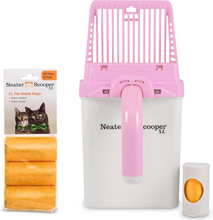Neater Pet Brands Neater Scooper XL Cat Litter Scoop, 60 Refill Bags – Extra-Large Capacity Mess-Free Cat Litter Scooper with Bag for Large & Multiple Cats, Spill-Proof Litter Box Scooper with Holder-Mewly Pet