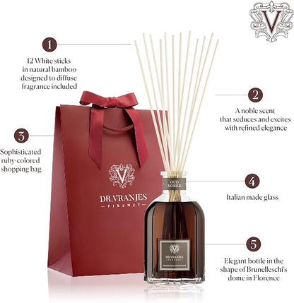 Dr. Vranjes - Oud Nobile 500 ml Reed Diffuser + Elegant Shopping Bag, Luxurious Home Fragrance, Woody & Resinous Notes, Made in Italy