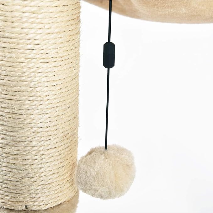 Amazon Basics Cat Condo Tower with Hammock Bed and Scratching Post,Easy to Assemble,Plush Hammock,Interactive Hanging Ball,Durable Sisal Scratch Posts for Indoor Cats, 15.8 x 15.8 x 19.7 Inches, Beige-Mewly Pet