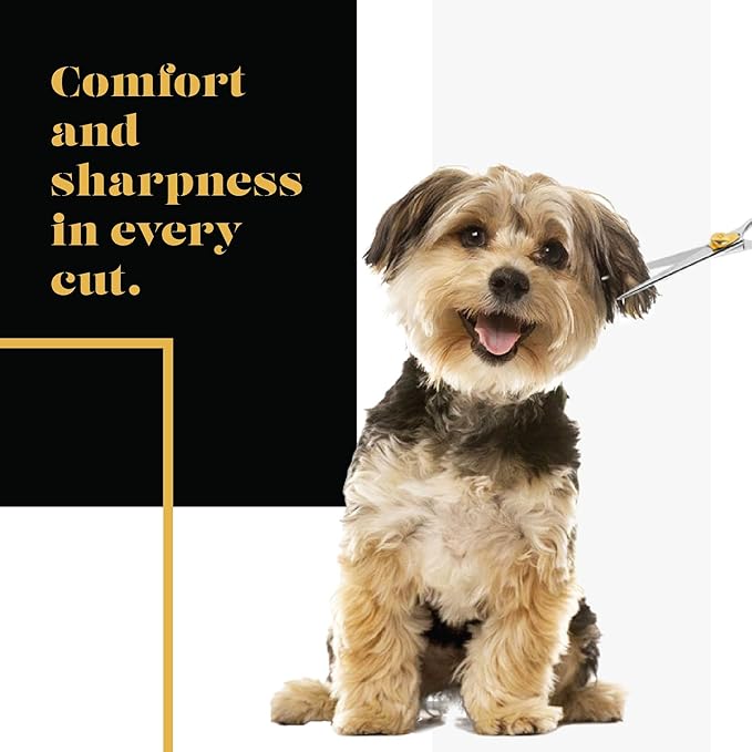 Sharf Gold Touch Pet Grooming Shear | Straight Cat & Dog Grooming Scissors | 6.5 Inch | 440c Japanese Stainless Steel Pet Dog Shearing Scissors | Animal Shears with Removable Comfort Rings-Mewly Pet