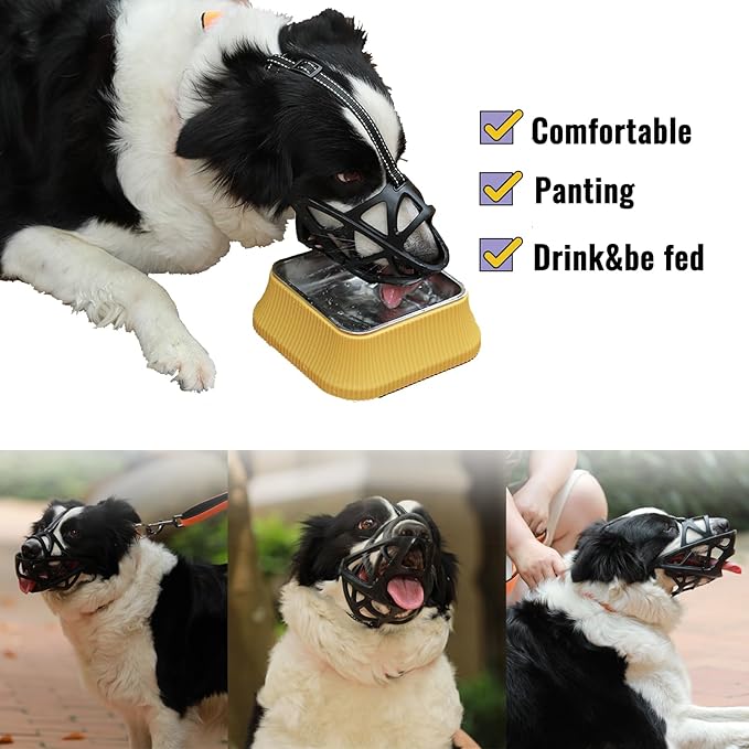Dog Muzzle, Breathable Basket and Soft Cage Black Dog Mouth Cover,Anti-Biting, Barking and Chewing for Small Medium Large Dogs, 1 Pack Poop Bags for Dogs (Medium)-Mewly Pet