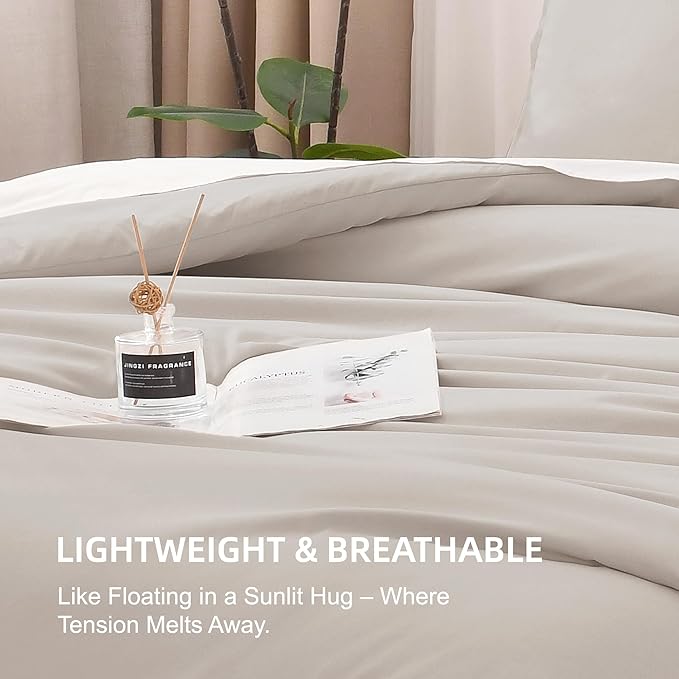 Litanika Linen Grey Comforter Set Twin/Twin XL Size, 2 Pieces Lightweight Solid Bedding Comforter Set, All Season Fluffy Bed Set (66x90In Comforter & 1 Pillowcase)