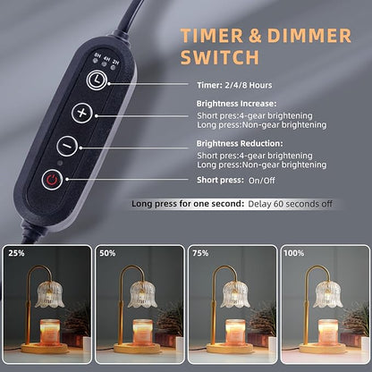 Candle Warmer Lamp with Timer: Adjustable Dimmable Height Adjustable Warming - Flower Vintage Shape Wax Lamp Jar Candles No Flame Modern Home Decor Table Lights - New Home Room Decor