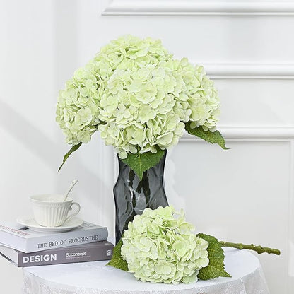 MARTINE MALL 4Pcs 21in Hydrangea Artificial Flowers, Latex Real Touch Hydrangeas Lifelike Large Hydrangea Flowers for Home Decor Party Arrangements Wedding Bouquets Centerpieces (2White&2Light Green)