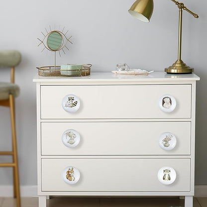 8Pack1.5 Ceramic Flower Safari Animals Cabinet Handle Knob Rabbit Nursery Wardrobe Dresser Drawer Knobs Pulls