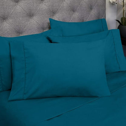 Sweet Home Collection 6 Piece 1500 Supreme Collection Brushed Microfiber Deep Pocket Sheet Set-2 Extra Pillow Cases, Great Value, Split King, Teal