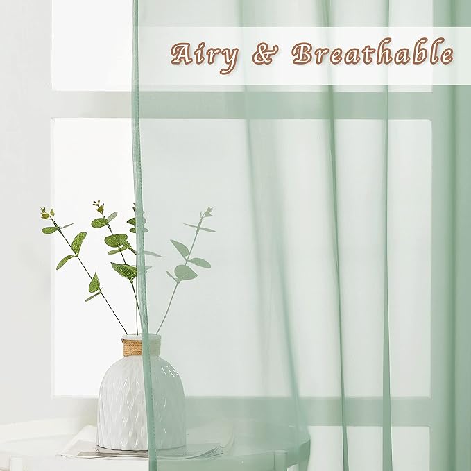 NICETOWN Sage Green Kitchen Curtains 45 inch Length, Grommet Voile Sheer Airy & Lightweight Soft Window Treatments with Light Filtering for Cafe, W54 x L45, 2 Panels