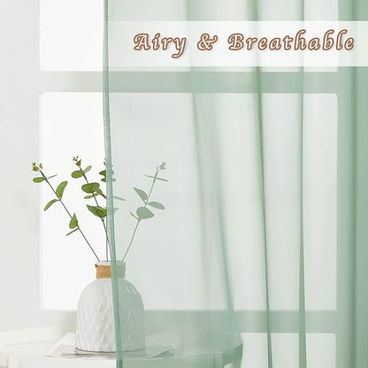 NICETOWN Sage Green Sheer Curtains 90 inch Long 2 Panels Set, Grommet Voile Sheer Textured Casual with Light Filtering Window Curtain Drapes for Bedroom/Living Room, W54 x L90