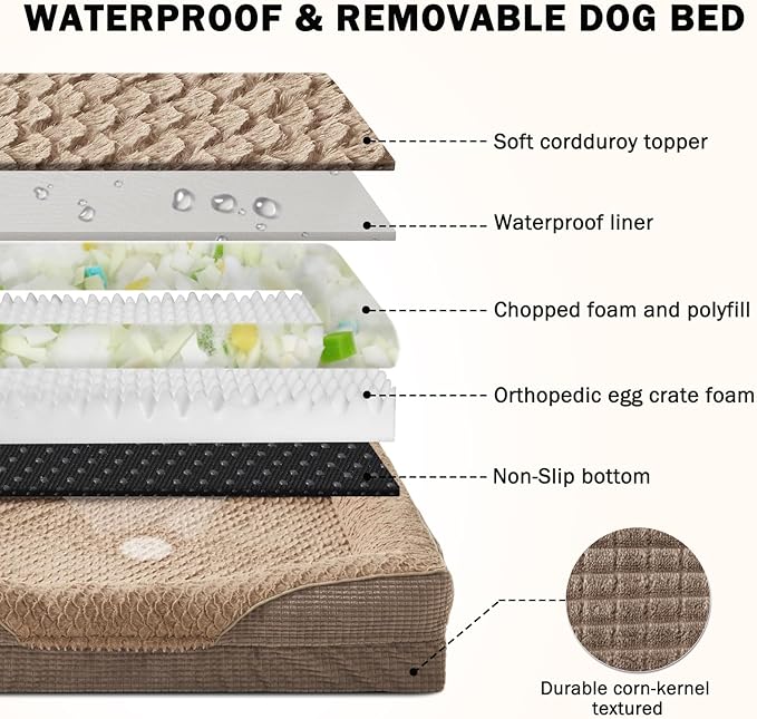 INVENHO Orthopedic Dog Beds Large Sized, XL Washable Egg-Crate Memory Foam Dog Couch with Washable Removable Cover, Waterproof Lining and Nonskid Bottom-Mewly Pet