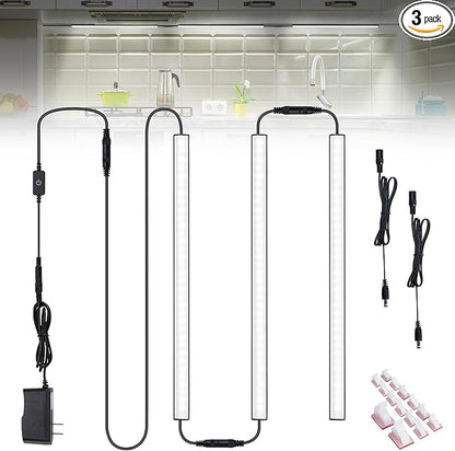 3 Pcs 12 Inch LED Under Cabinet Lighting, Black Shell Under Counter Lighting 6000K Cool White, Dimmable Closet Light, Plug and Play, LED Light Bars for Kitchen Cabinet, Cupboard, Closet, Desk