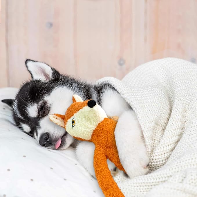 3 Pack No Stuffing Crinkle Squeaky Interactive Plush Dog Toys for Aggressive Chewers to Keep Puppy Busy for Boredom Small & Medium Breeds Furry Friend Teething Orange Fox Pink Pig Blue Hippo-Mewly Pet