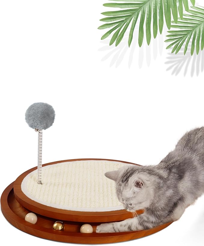 Cat Scratcher, Cat Cratch Sisal Pad with Wooden Roller Ball Toy, Cat Scratchers Interactive Toys for Indoor Cats, Satisfies Kitten’s Scratching, Chasing and Hunting-Mewly Pet