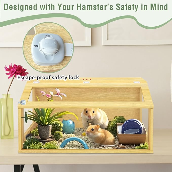 40" Large Hamster Cage, Chewproof Gerbil Cages and Habitats, Openable Top Roof Window with Silencing Pad, Wooden Guinea Pig Cage for Small Animals, Dwarf and Syrian Hamster, 40 x 20 x 20 Inches-Mewly Pet