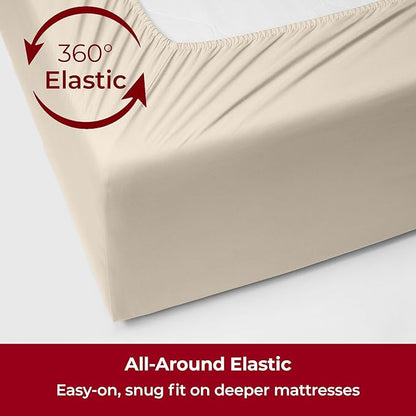 Mellanni Extra Deep Split King Sheets - 5 PC Iconic Collection Bedding - Hotel Luxury, Ultra Soft, Cooling Bed Sheets - Wrinkle, Fade, Stain Resistant (Split King, Beige)