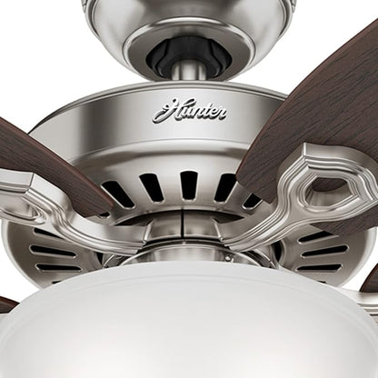 Hunter 52 inch Indoor Ceiling Fan with LED Light - Ceiling Fan with Pull Chain, For Bedroom or Living Room, Standard Mount, No Remote, 5 Blades, Includes Bulbs - Builder Deluxe 53090, Brushed Nickel