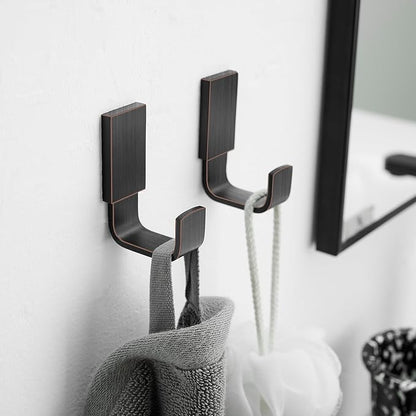 BESy Brass Clothes Hook Single Towel Hook for Bathroom Kitchen Garage Square Style Robe Hooks Coat and Hat Hook, Self Adhesive with Glue or Wall Mounted with Screws, Two Packs, Oil Rubbed Bronze