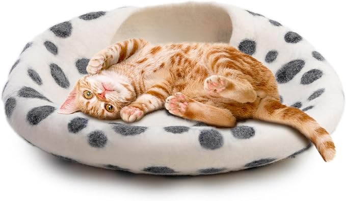 Large Wool Cat Bed Cave - Extra Warm Kitty Beds Handcrafted Kitten Caves Bed for Indoor Cats - Eco-Friendly Felt, Foldable Cat Hidewawy Covered Cat House Pod-Mewly Pet