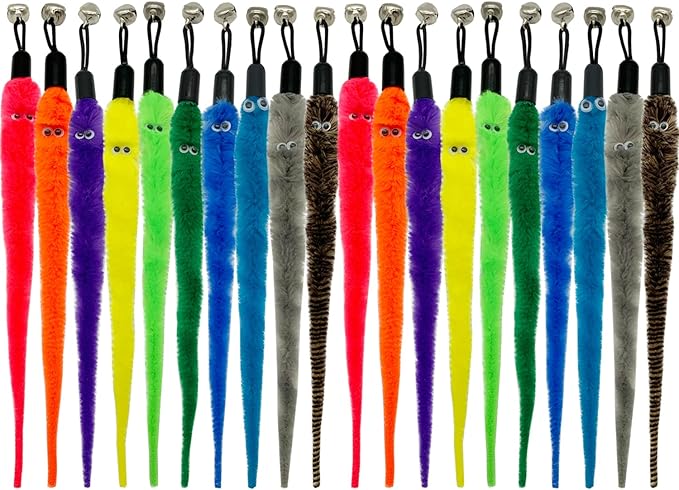 Cat Worm Toy Refills, 20 Pieces Cat Wand Attachments Worms Toy for Indoor Cats (A)-Mewly Pet