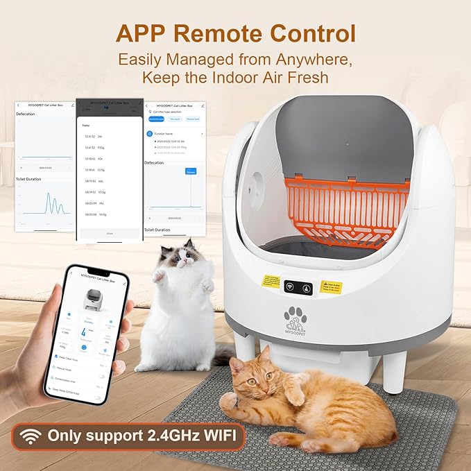 Self Cleaning Cat Litter Box, Automatic Cat Litter Box for Multiple Cats, Open-Top Design with Safety Protection, Smart Health Monitor, Smart App Control, Odor-Free-Mewly Pet