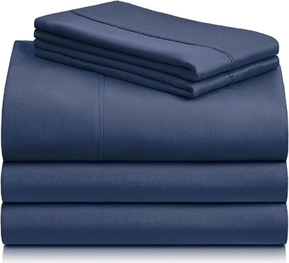LuxClub 5 PC Split King Sheet Set, Breathable Luxury Bed Sheets, Deep Pockets Wrinkle Free Cooling Sheets Machine Washable Hotel Bedding Silky Soft - Navy Split King