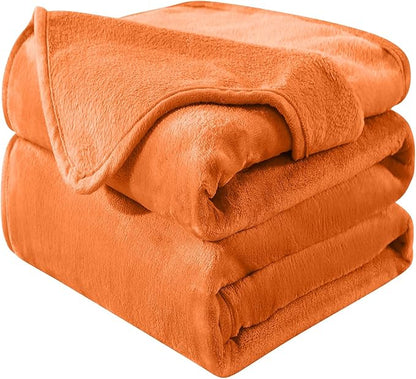 Soft Queen Size Blanket for All Season Warm Fuzzy Microplush Lightweight Thermal Fleece Summer Autumn Fall Winter Spring Blankets for Queen Full Bed Couch Sofa,90x90 Inches,Orange