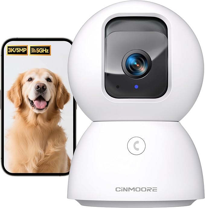 5G Security Camera Indoor, 3K Pet/Dog Camera with Speaker/Phone App, PTZ WiFi Baby Monitor Cameras for Home Security, 0-Glow Night Vision 2-Way Talk, AI Tracking Facial Recognition Time Lapse-Mewly Pet