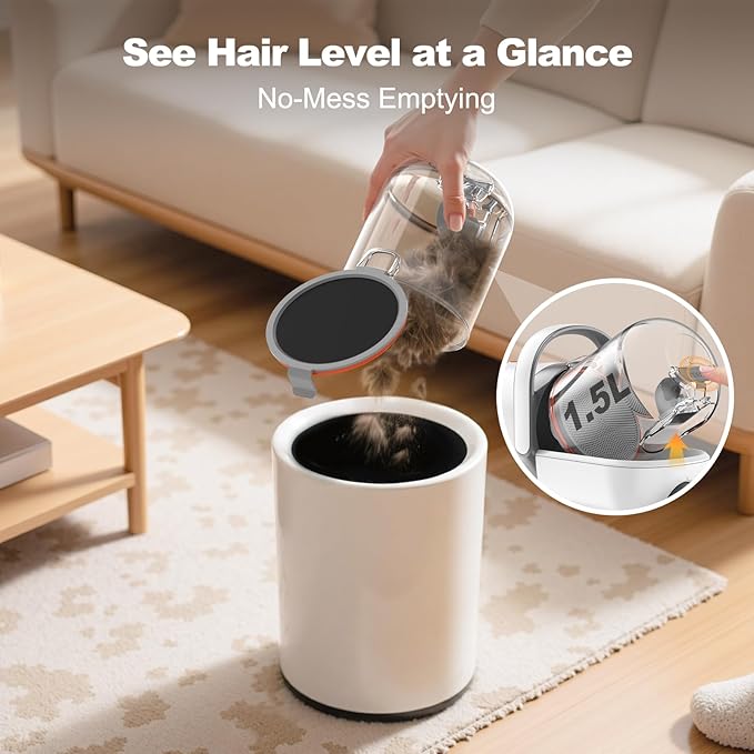 Afloia 6-in-1 Dog Grooming Kit, Pet Grooming Vacuum for Shedding, Dog Hair Vacuum with Clipper Nail Trimmer Grinder, Pet Brush Groomer at Home, Low Noise Cats Hair Remover, 1.5L Dust Cup, White-Mewly Pet