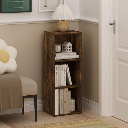 Furinno LUDER Book Shelf, 3-Cube Bookshelf, Bookcase, 9.3" x 12" x 31.5", for Living Room, Bedroom, Home Office, Amber Pine